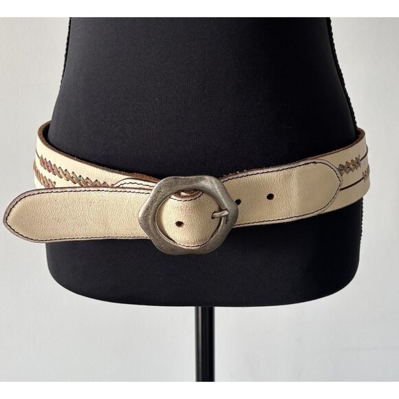 Lucky Brand Accessories - VTG Lucky Brand Leather Belt Womens L Flower Buckle Y2K Boho Southwestern Navajo